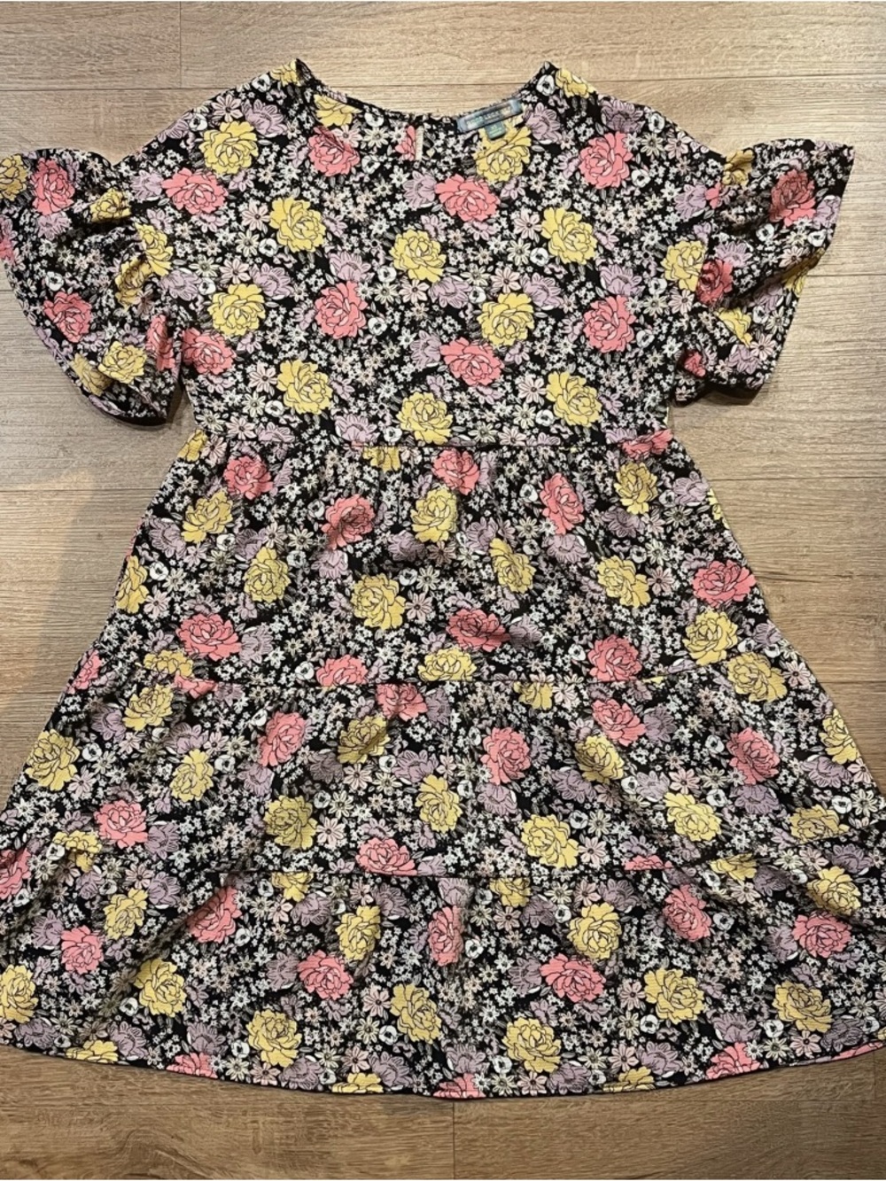 Good Luck Gem Floral Tiered Babydoll Mini Dress Size XS - Picture 3 of 5